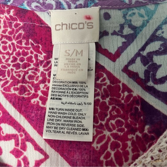 Chicos Kaleidoscope Medallion Poncho Top Crochet Metallic‎ Boho Beach Blouse S/M - Picture 6 of 9